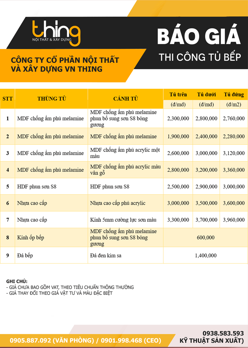 báo giá tủ bếp công ty VN Thing