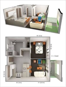 thiết kế căn hộ 1 phòng ngủ đẹp (10)