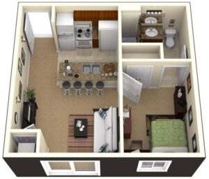 thiết kế căn hộ 1 phòng ngủ độc đáo, đẹp (1)