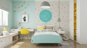 thiết kế phòng ngủ cho bé gái màu xanh (10)