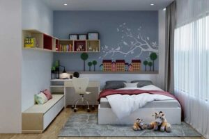 thiết kế phòng ngủ cho bé gái màu xanh (8)