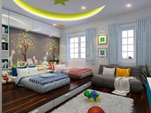 thiết kế phòng ngủ chung cho bố mẹ và con khoa học (1)