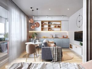 ý tưởng thiết kế phòng khách kết hợp bếp cho nhà nhỏ (9)