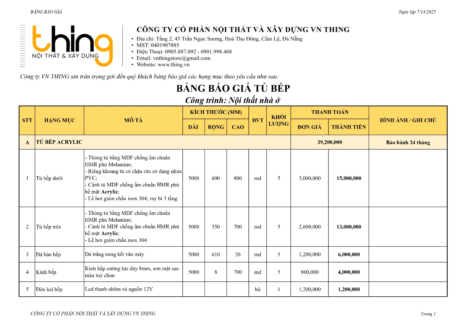 bang gia tu bep da nang 2025 1